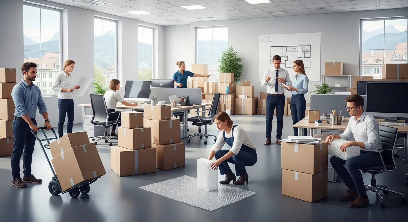 Illustration zum Thema Büroumzug und Firmenräumung: KMU-Logistik im harten Vergleich