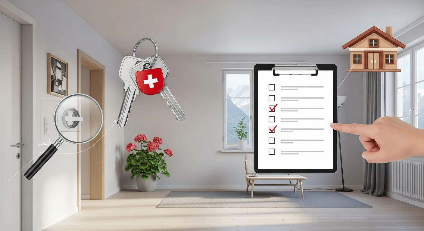 Illustration zum Thema Mietkaution & Mängelprotokoll: Rechte, Fristen und Pflichten bei der Wohnungsabgabe in der Schweiz