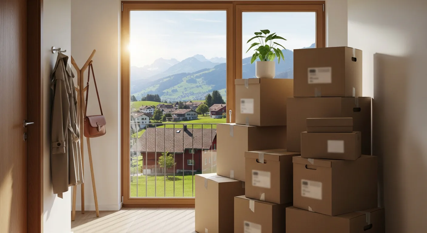 Illustration zum Thema Stressfrei umziehen in der Schweiz: Ihr umfassender Ratgeber für einen entspannten Wohnungswechsel