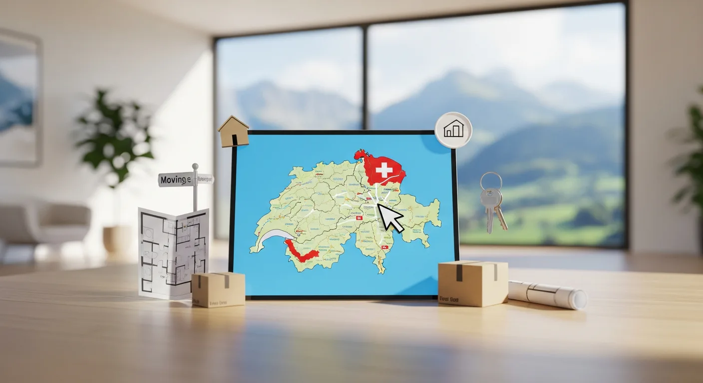 Illustration zum Thema eUmzugCH in der Schweiz: Ihr digitaler Wegweiser für den stressfreien Wohnortswechsel