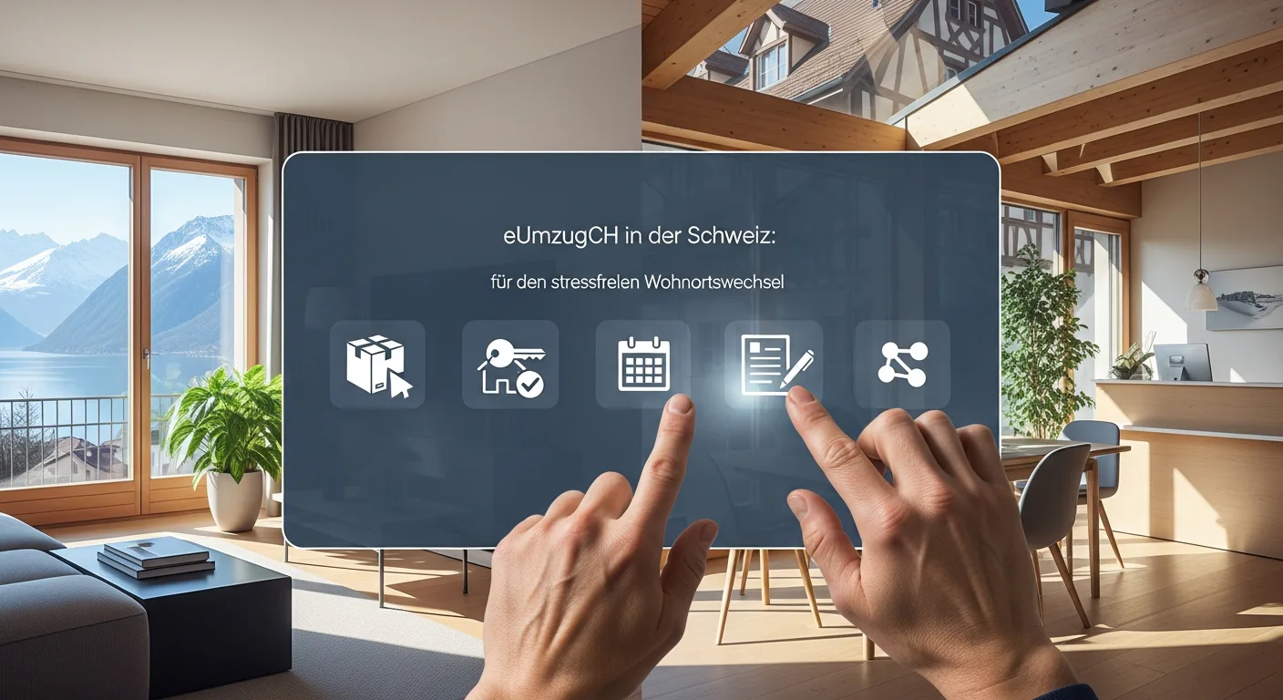 Illustration zum Thema eUmzugCH in der Schweiz: Ihr digitaler Wegweiser für den stressfreien Wohnortswechsel